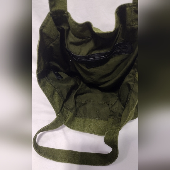 Norma Kamali Large Tote Bag Olive Green Linen Cotton Minimalist Earth Tone Beach - Picture 4 of 11